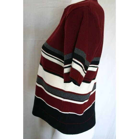 Definitely Womens V-Neck Striped Sweater Red Black White Short Sleeve Size Large - Picture 4 of 6